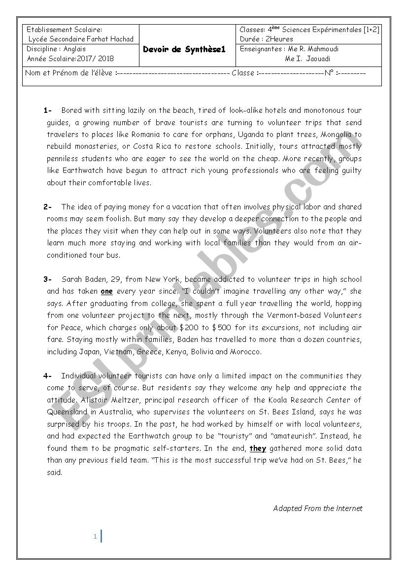 Full-Term English Test 1 worksheet