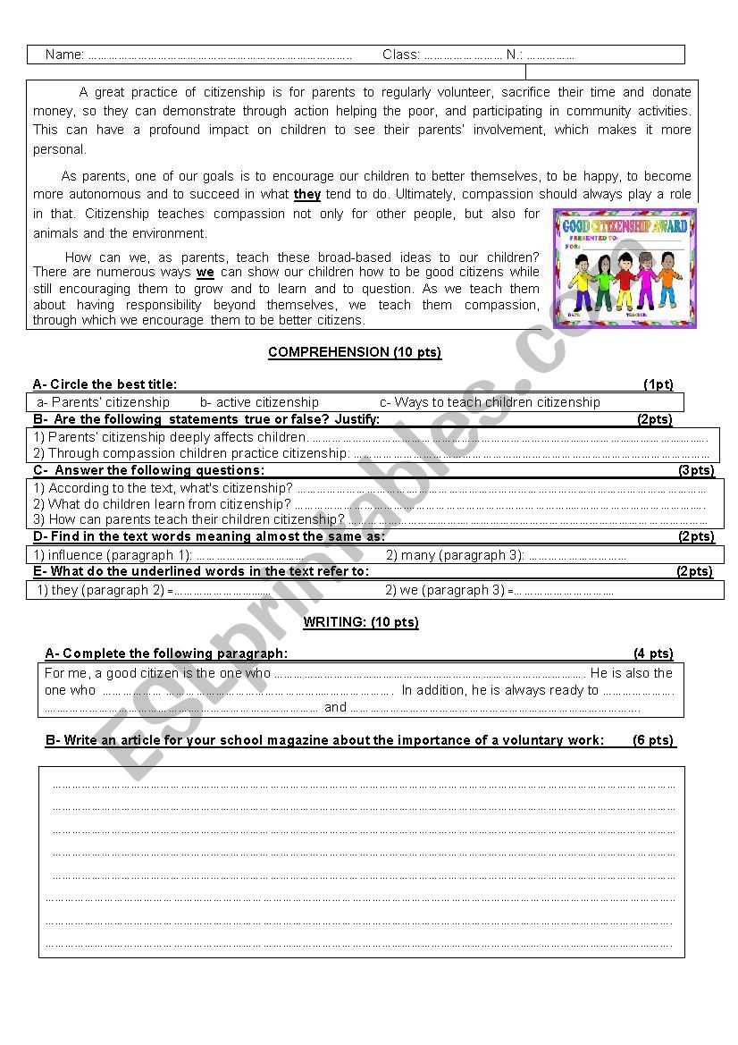 Citizenship worksheet