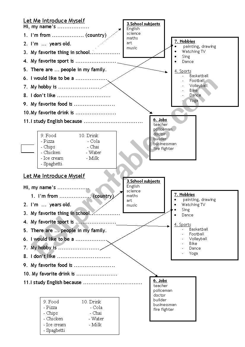 Introduce Myself worksheet