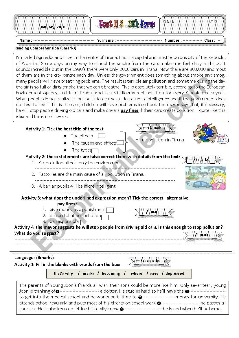 test 3 nineth form  worksheet