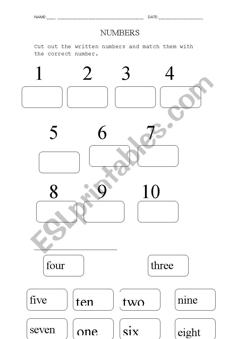 Numbers 1-10 cutout worksheet