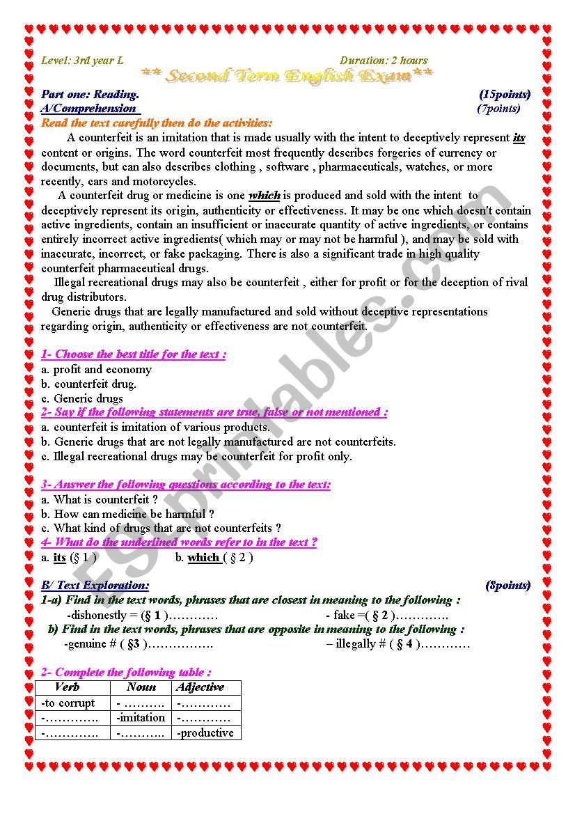 counterfeit 3 ASexam worksheet