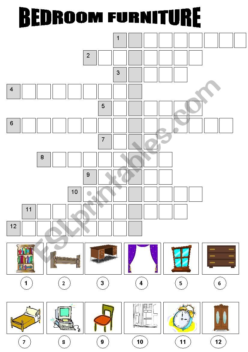 Bedroom furniture crossword worksheet