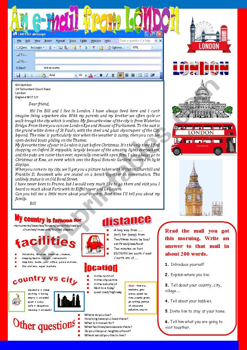 An e-mail from London. Semi-guided writing