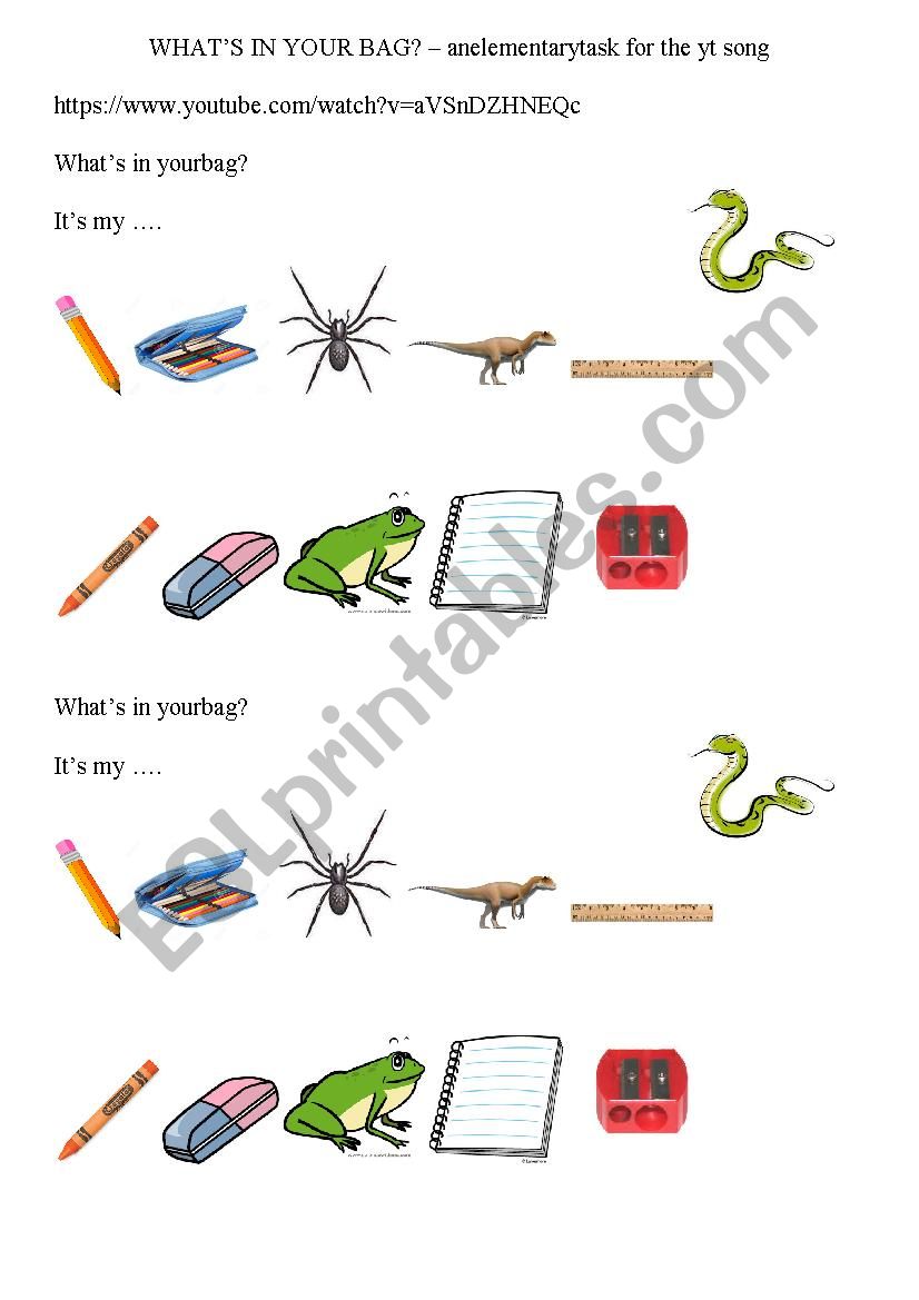 Whats in your bag? worksheet