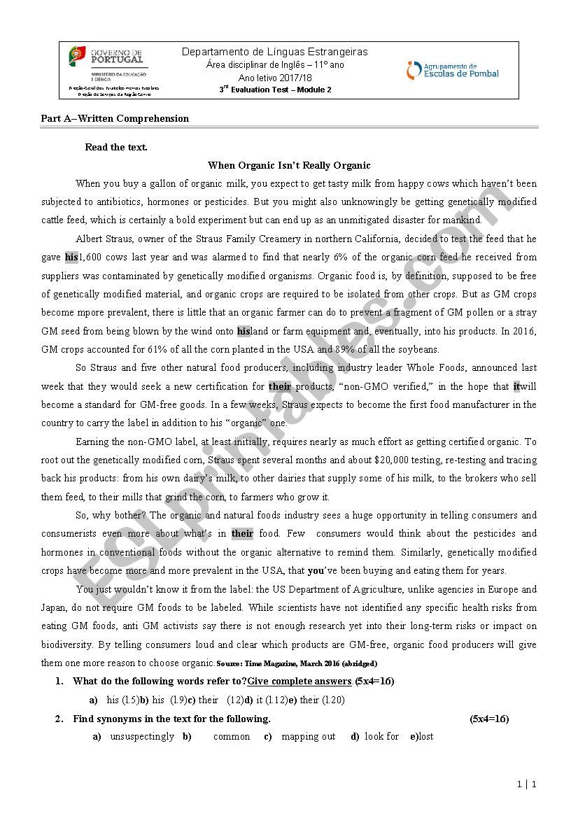 GMFoodsvsOrganic Foods worksheet