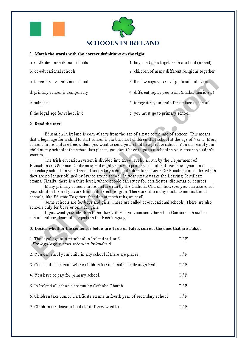 Schools in Ireland worksheet