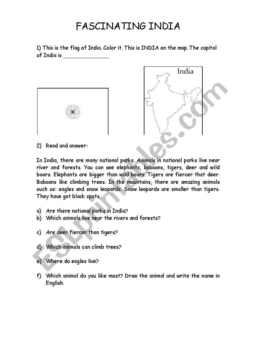 Fascinating India worksheet