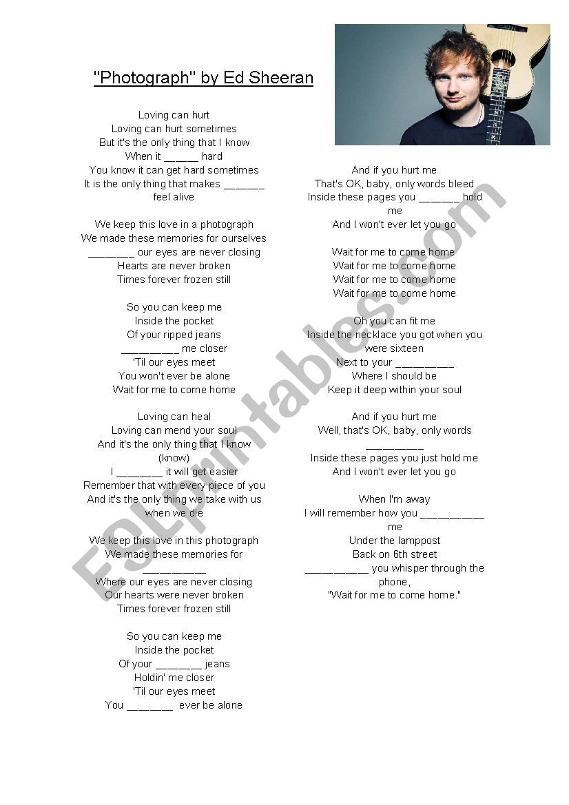 Photograph by Ed Sheeran worksheet