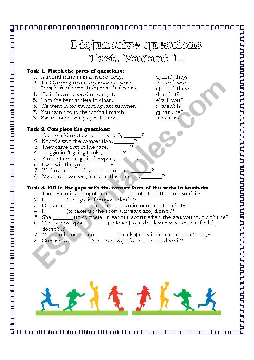 Disjunctive questions (test) worksheet