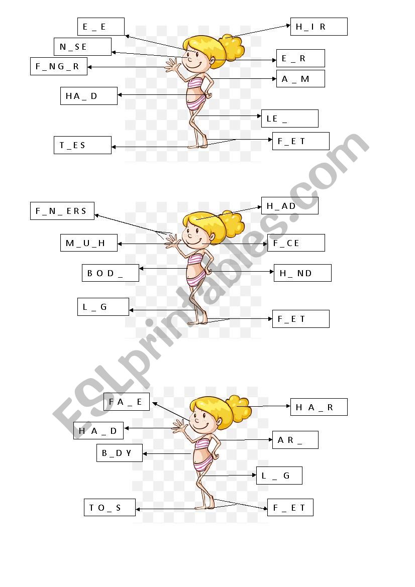 Body parts worksheet