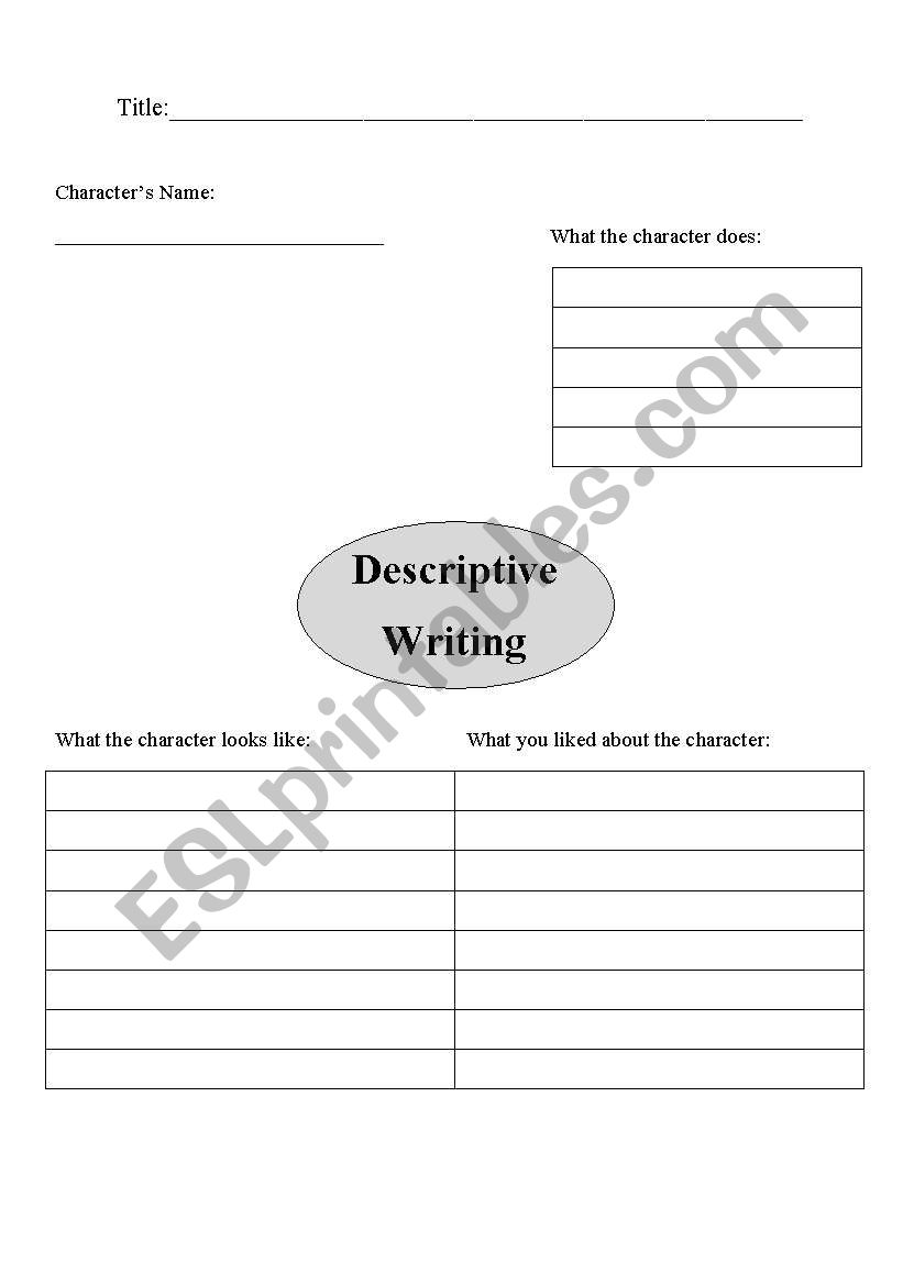 Descriptive Writing Brainstorm