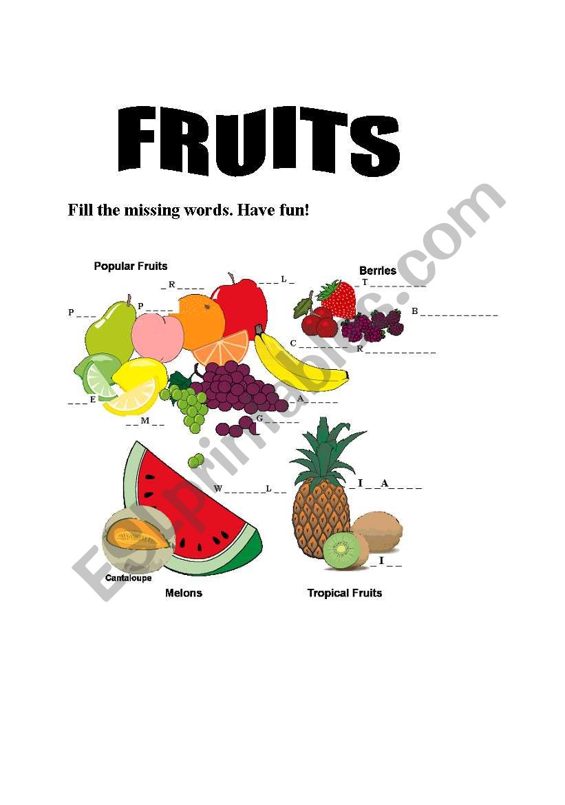 FRUITS worksheet