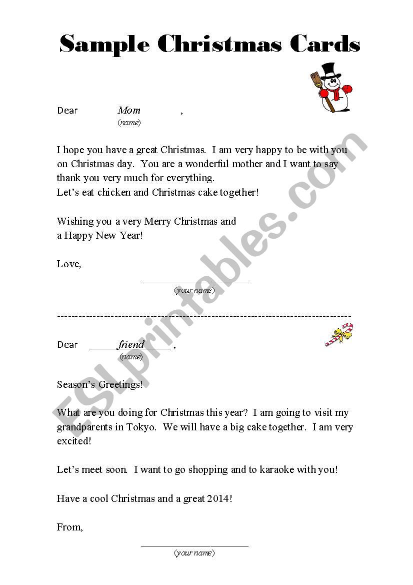Sample Christmas Card worksheet