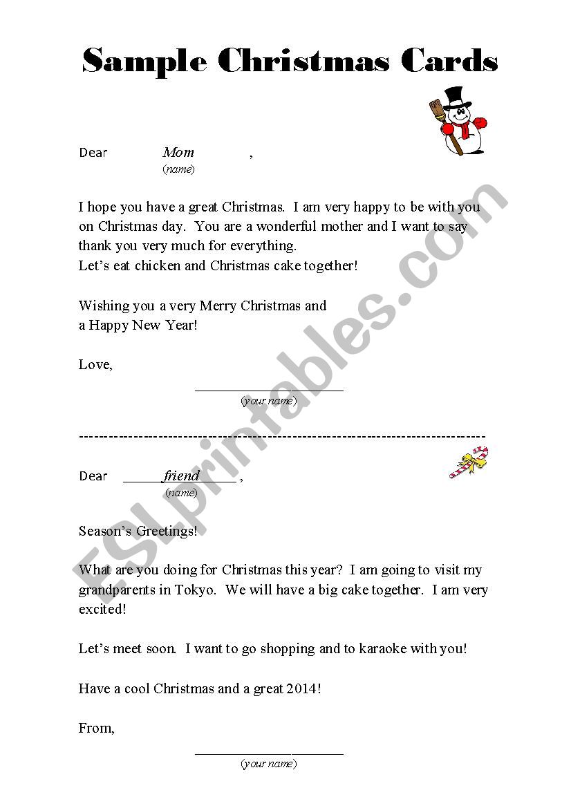 Sample Christmas Card worksheet