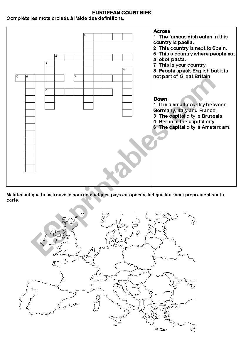 European countries worksheet