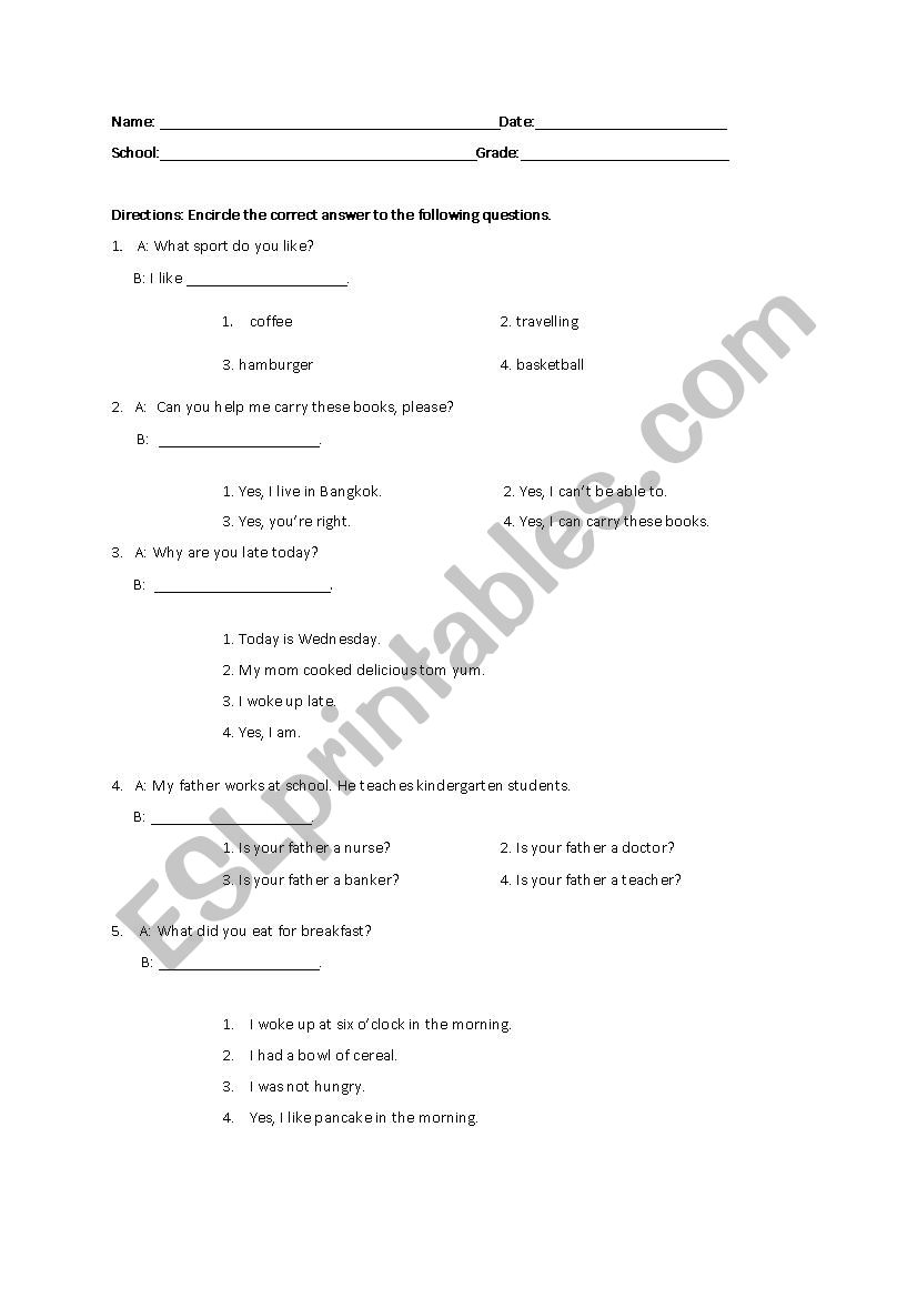 Conversation worksheet