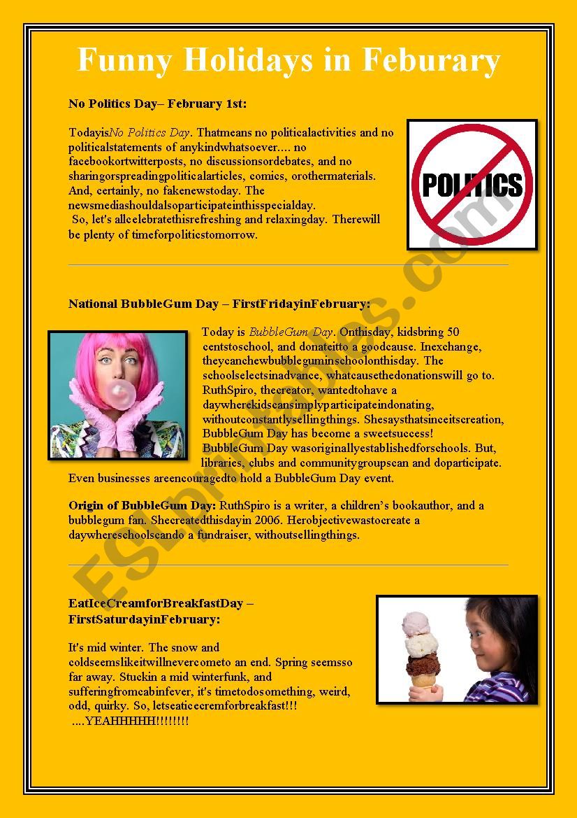 Funny Festivals in February worksheet