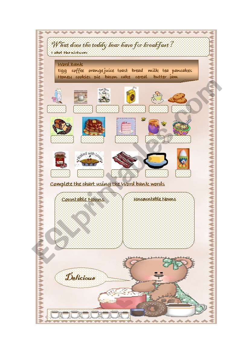 Teddy Bears Breakfast (Countable/ Uncountable Nouns)