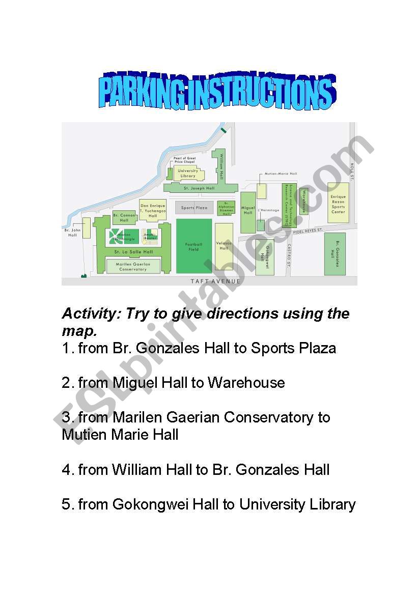 parking instructions worksheet