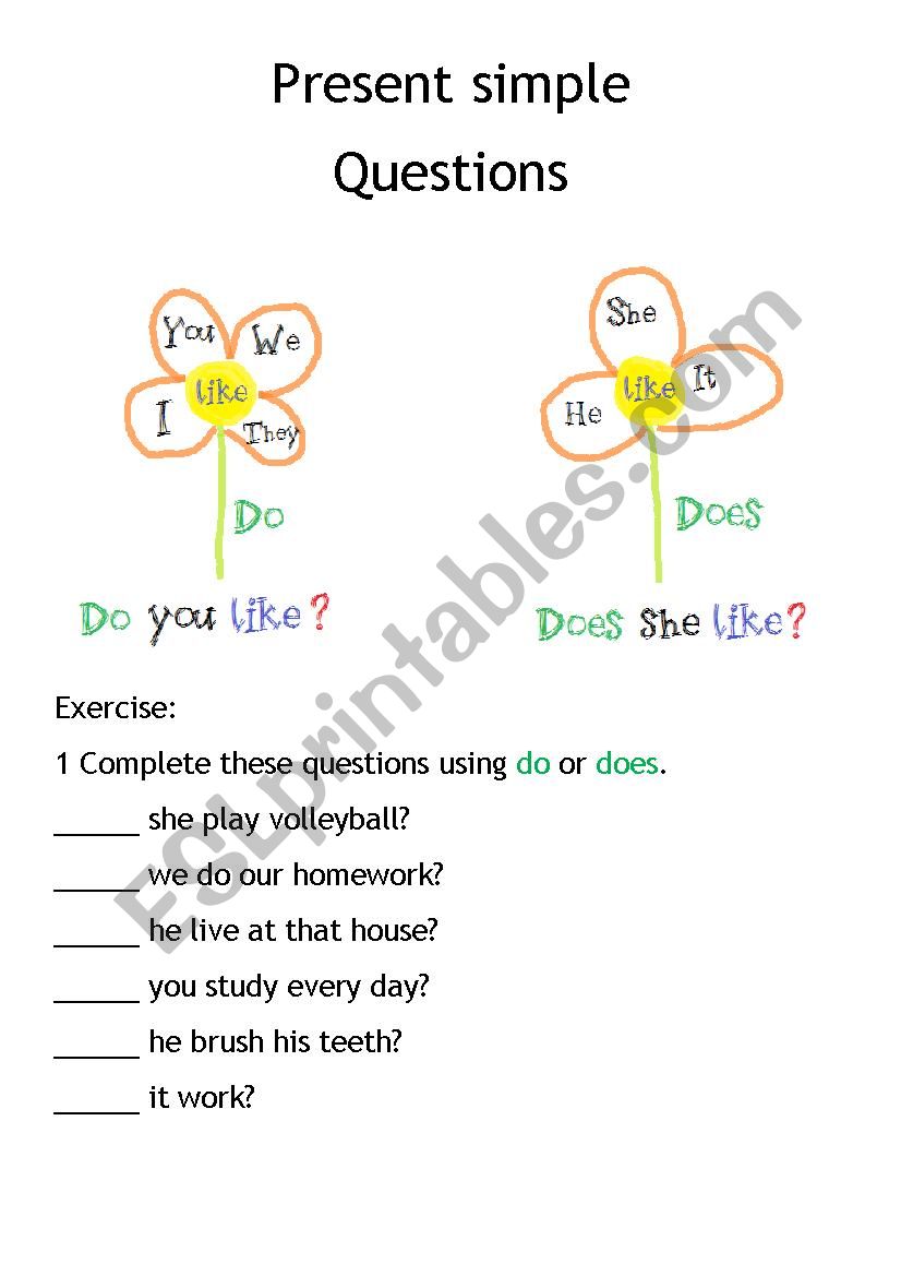 Present simple 3 questions worksheet