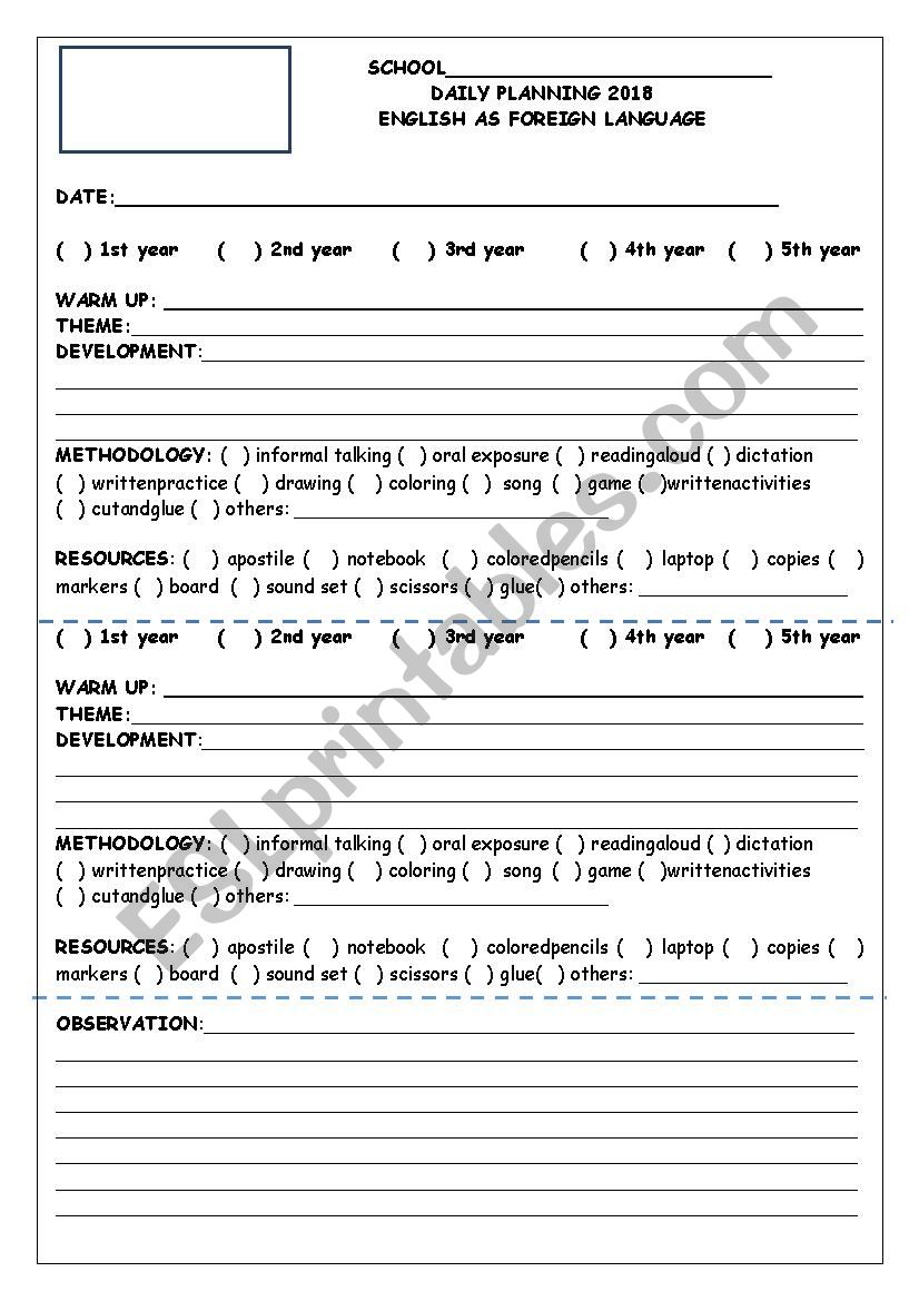 Template for lesson planning to many classes in a day 