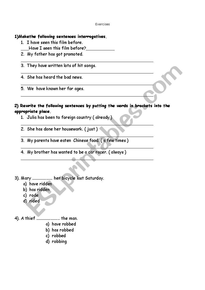 Preent perfect worksheet