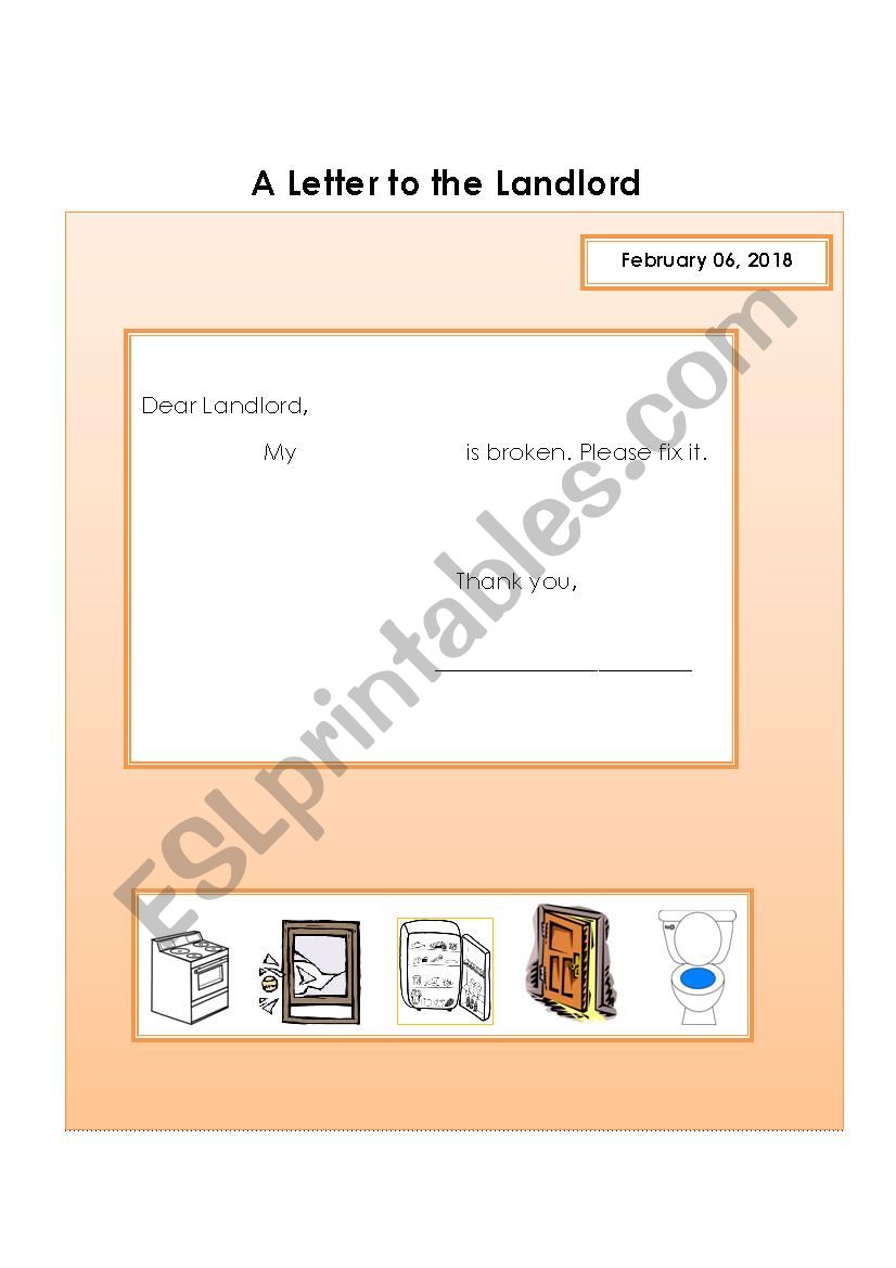 A letter to the Landlord worksheet