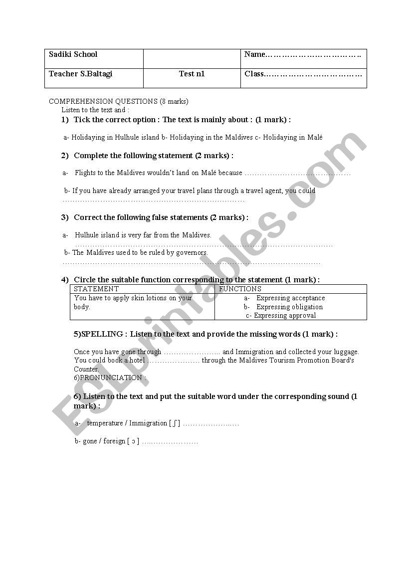 First term global test 4th grade