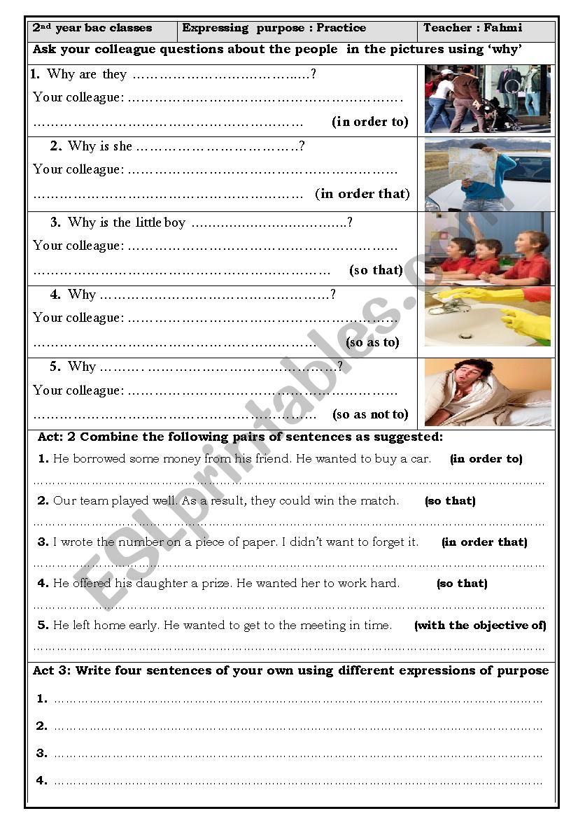 expressing purpose worksheet