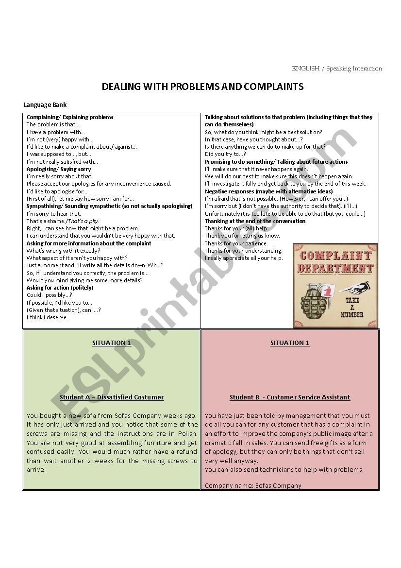 Complaints worksheet