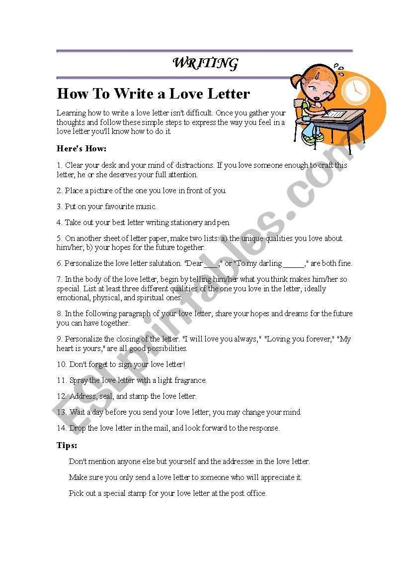 how to write a love letter worksheet
