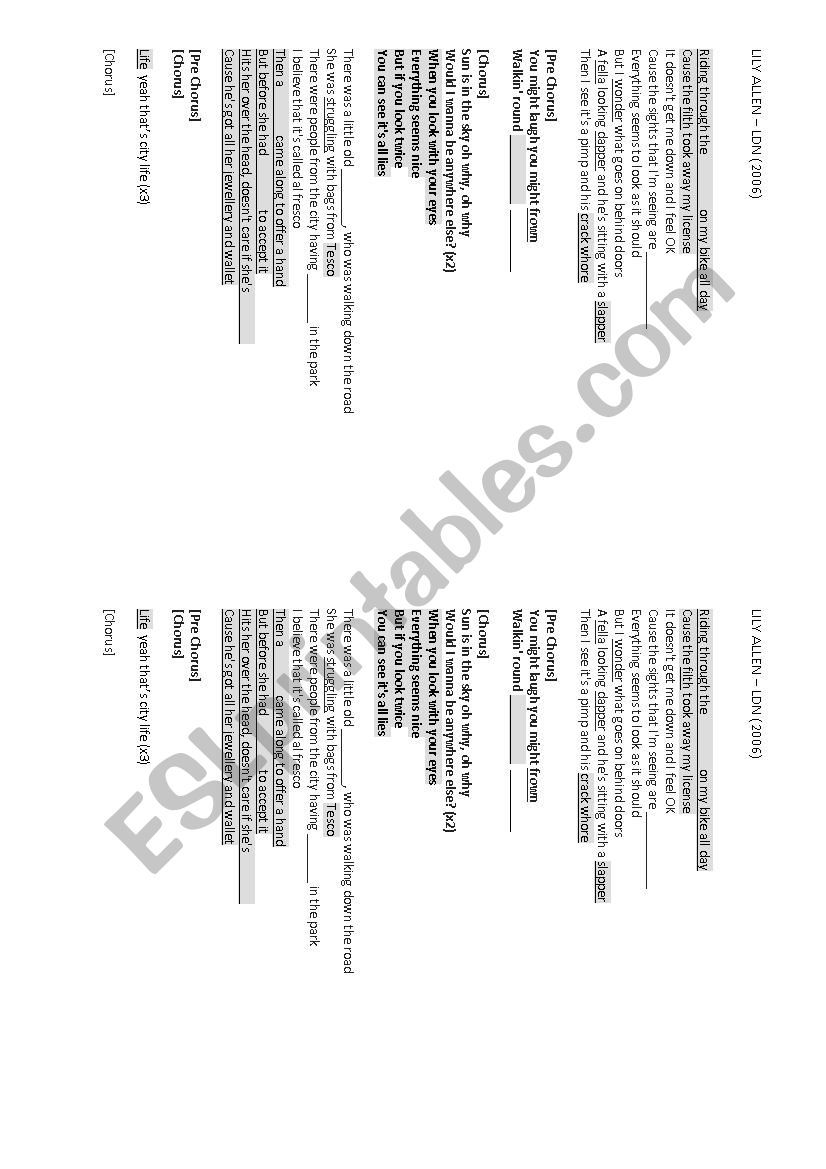 Lily Allen - LDN worksheet