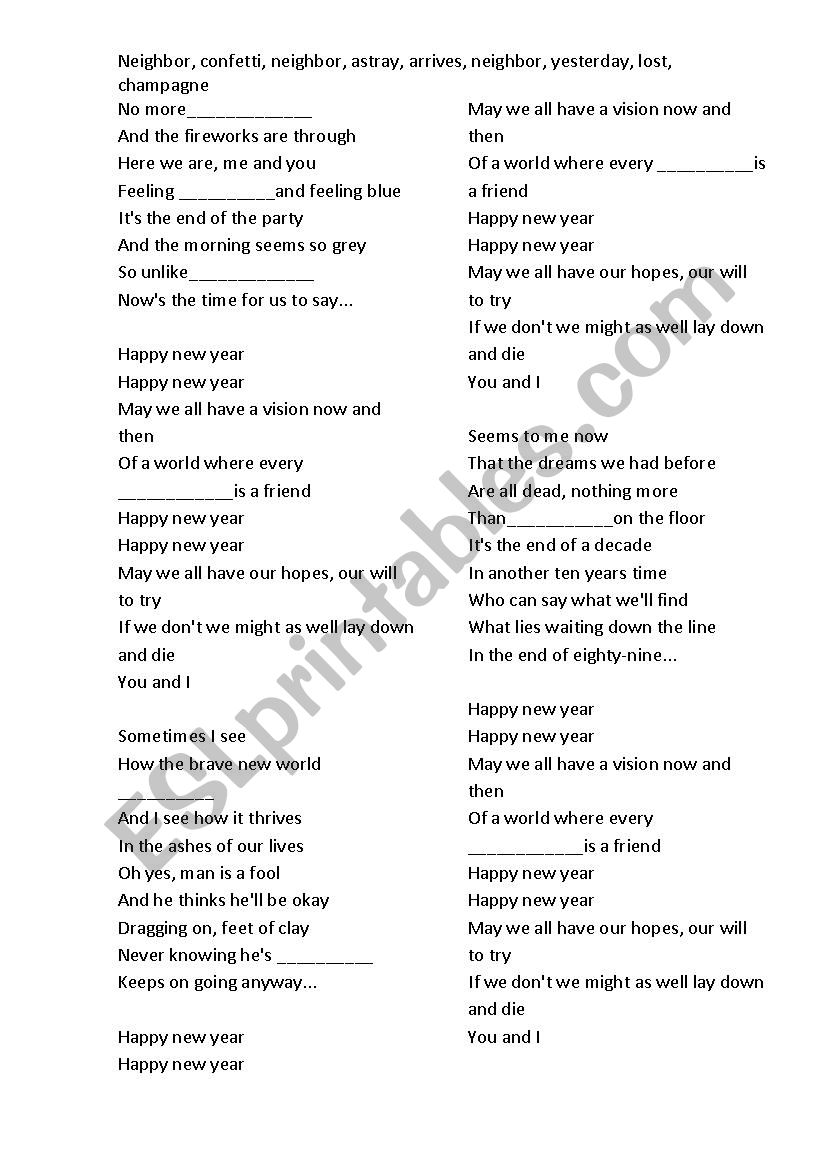 words_of_a_song_Happy_New_Year