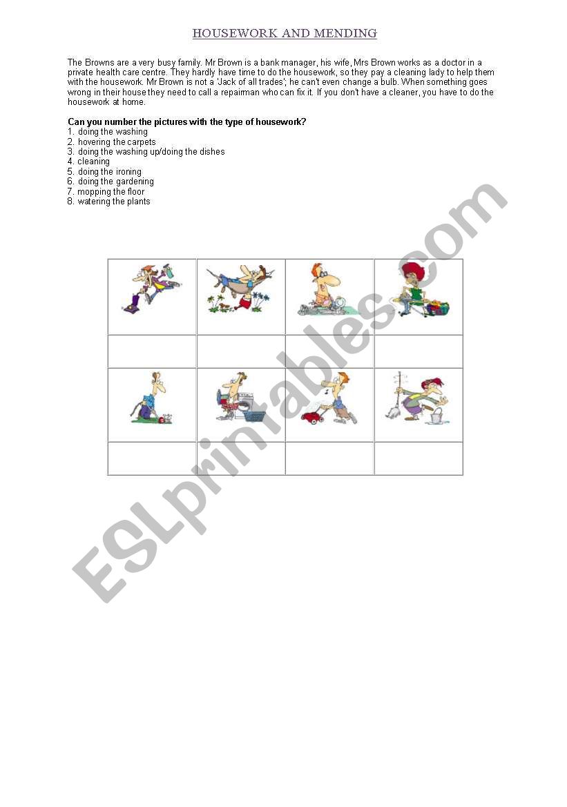 Housework worksheet