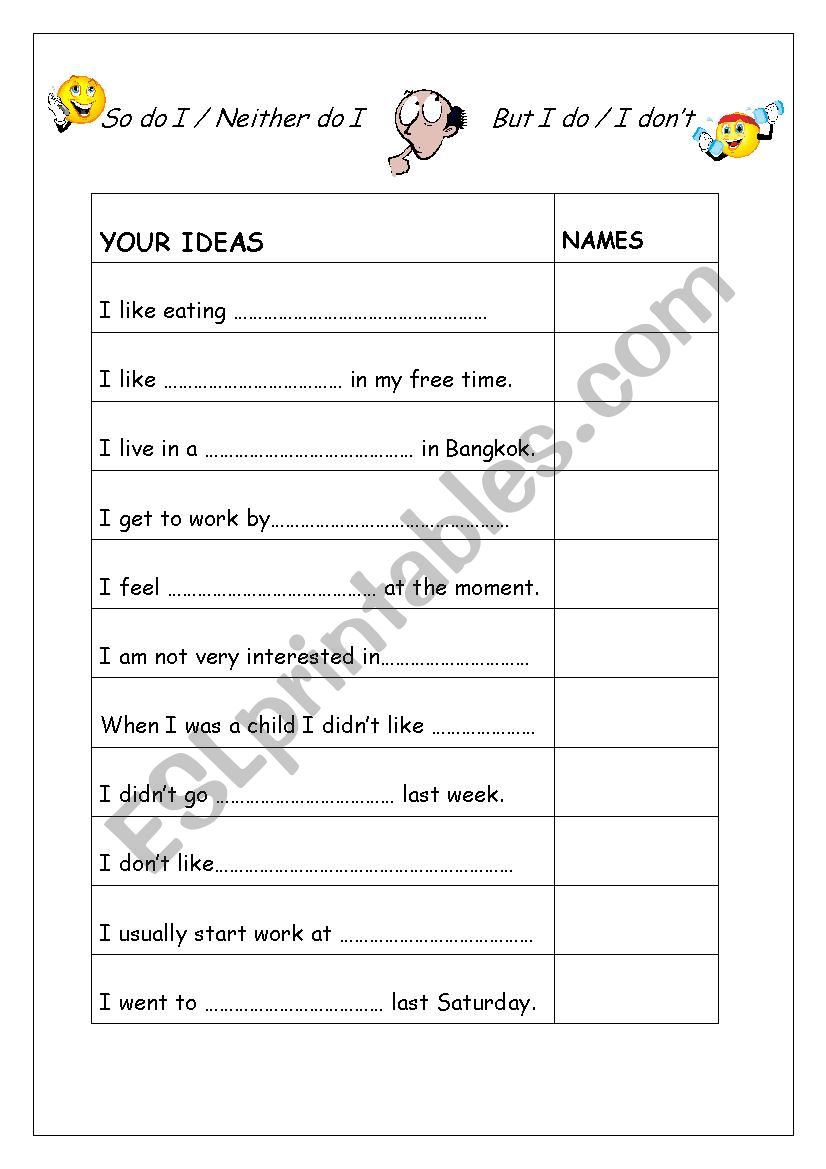 So do I, Neither do I worksheet So do I, Neither do I worksheet