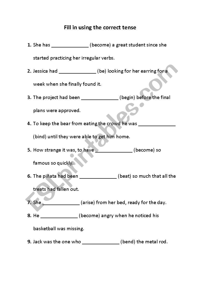 Irregular verbs worksheet