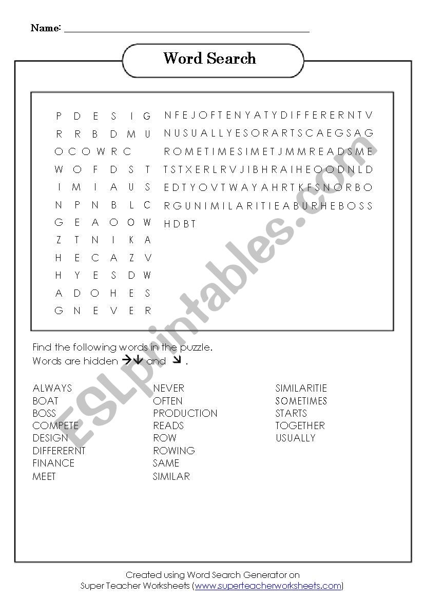 wordsearch worksheet