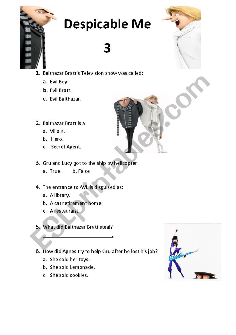 Despicable me 3 worksheet worksheet