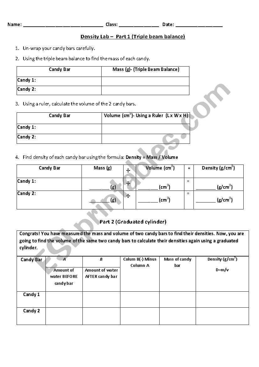 Measuring Density of Chocolates Lab
