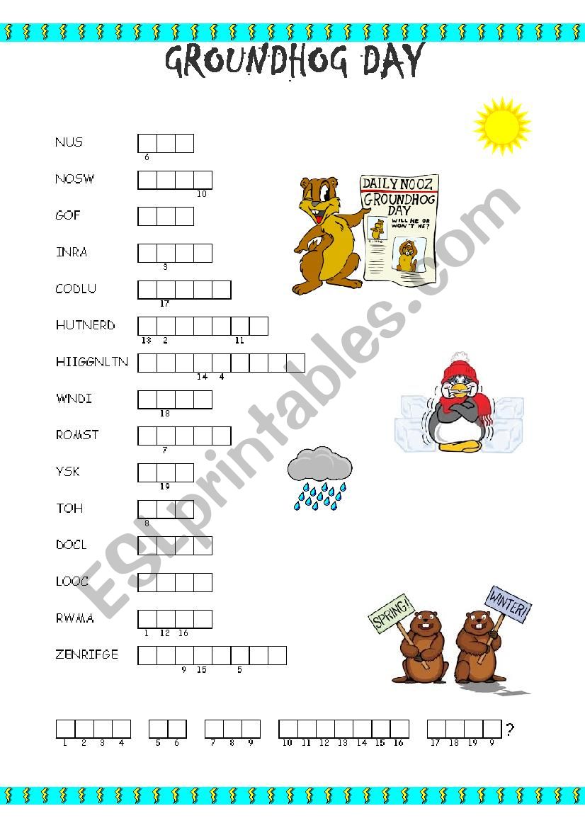 Groundhog Day double puzzle worksheet