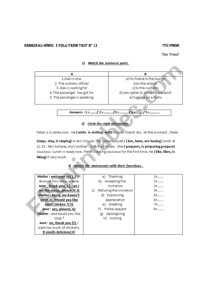 remedial work 7th form/FULL TERM TEST