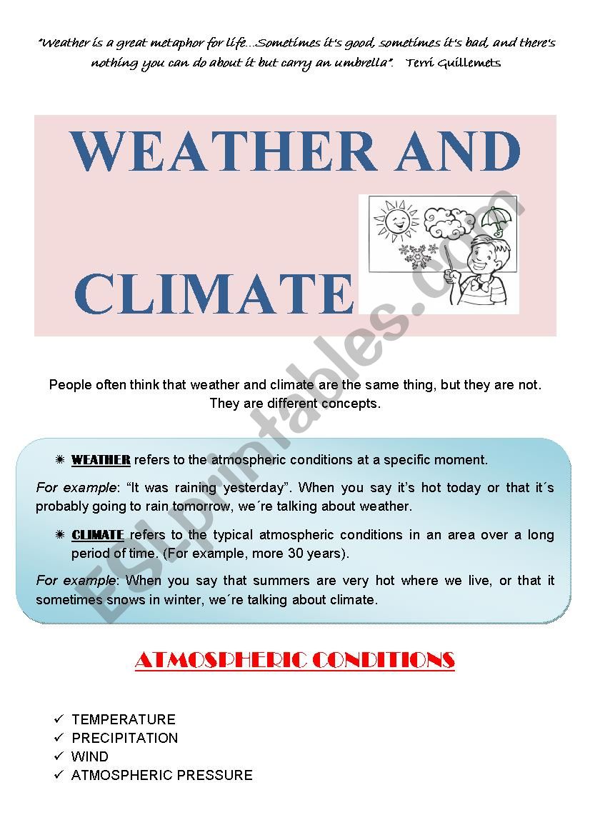 WEATHER AND CLIMATE - ESL worksheet by belybla Regarding Weather Vs Climate Worksheet