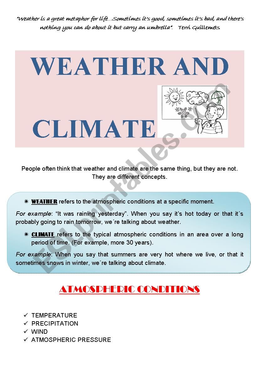 WEATHER AND CLIMATE worksheet