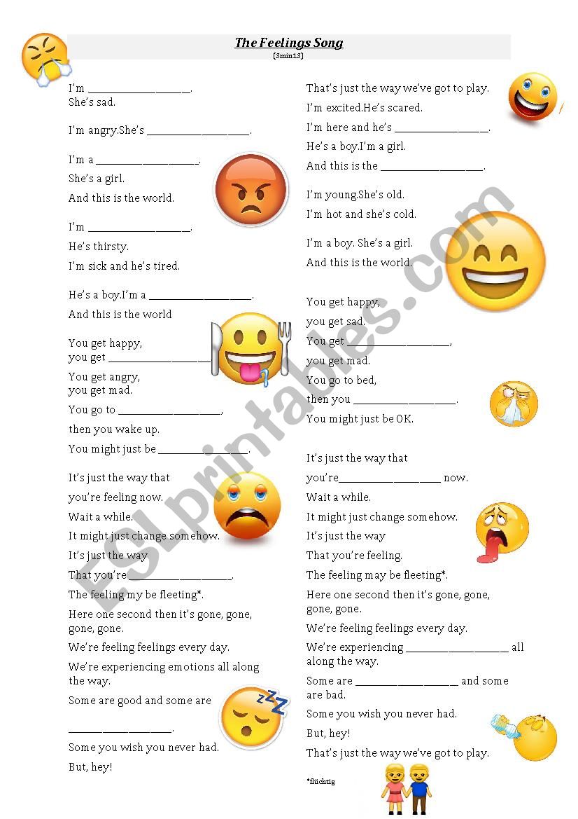 The Feelings Song worksheet