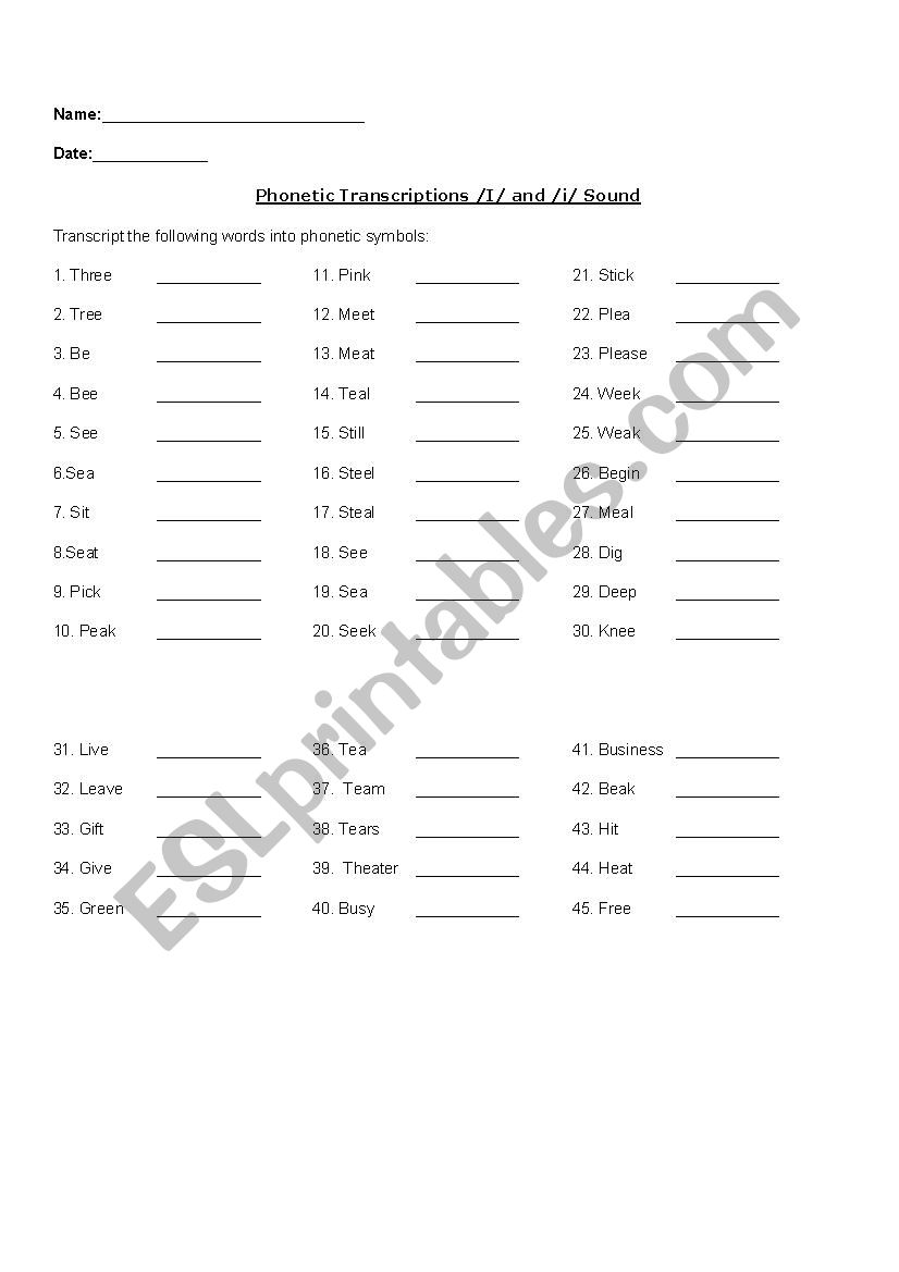 Phonetic Vowel Sounds /I/ and /i/