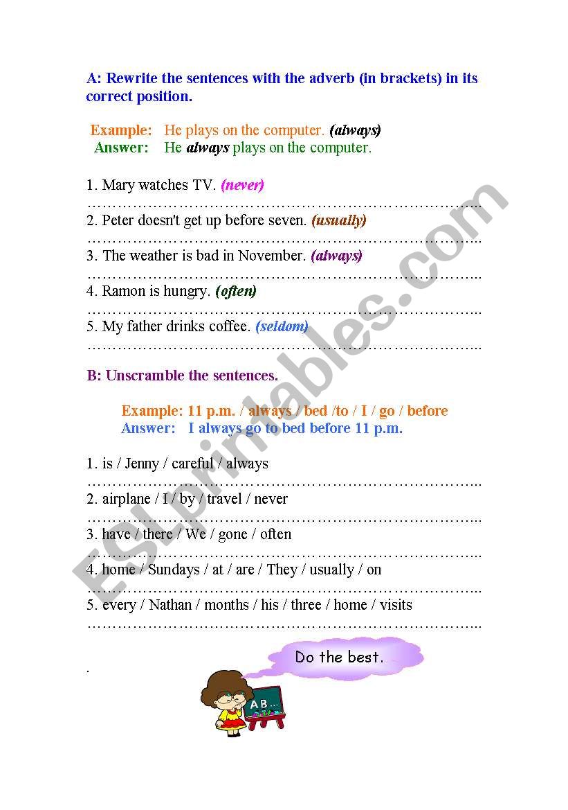 Adverbs of frequency worksheet