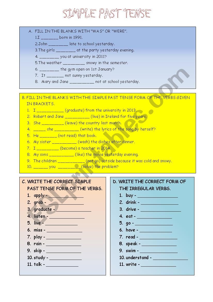 Simple past tense worksheet worksheet