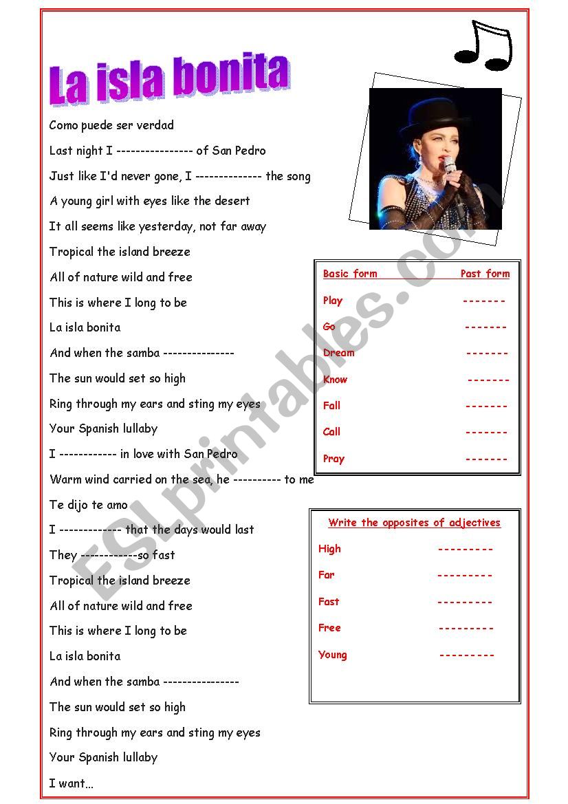 La isla bonita worksheet