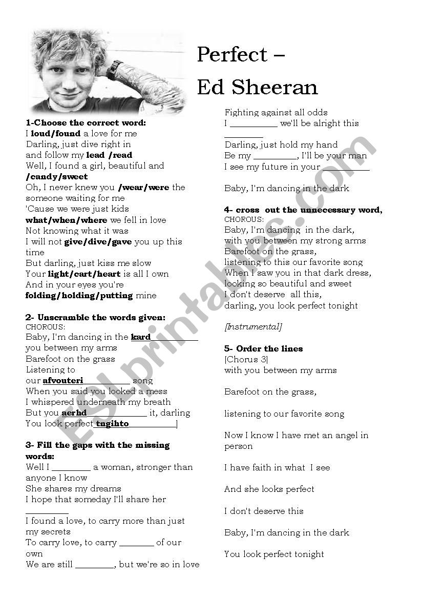 Ed Sheeran - Perfect worksheet